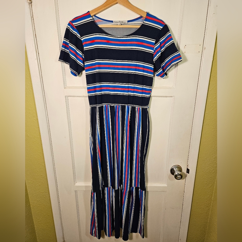 Velvet Torch Dress Navy Blue/Red/White Maxi Women's Size Large